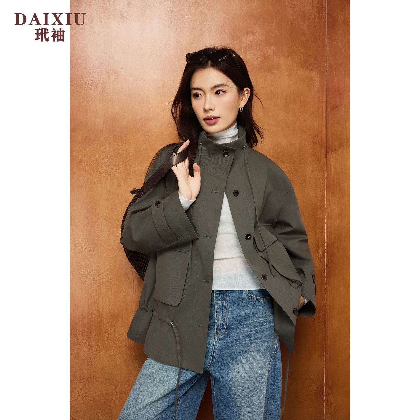 DAIXIU抽绳领薄款工装风酷帅风衣