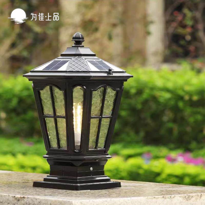 太阳能户外大门柱子灯中式仿古庭院灯柱围墙柱头灯接电款门头柱灯