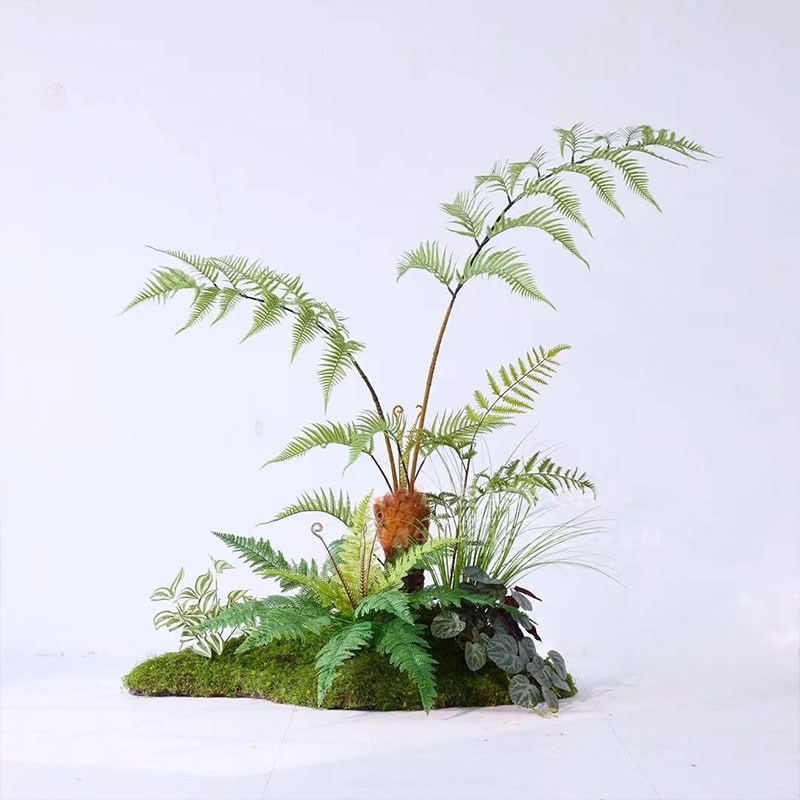 仿真植物造景楼梯下室内装饰蕨类假植物绿植盆景组合摆件猴头蕨