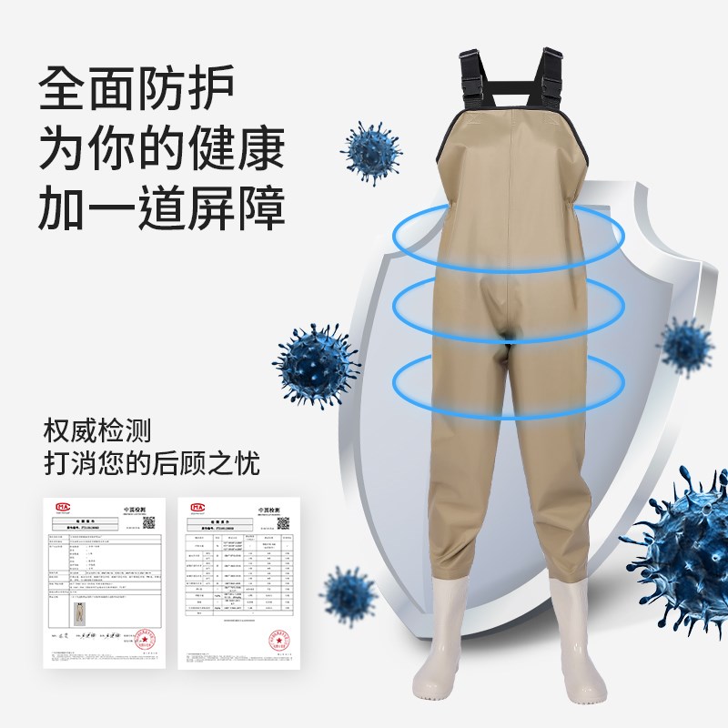 女士防水雨裤下水裤加厚耐磨下海捕鱼赶海装备连体水裤水鞋半身库
