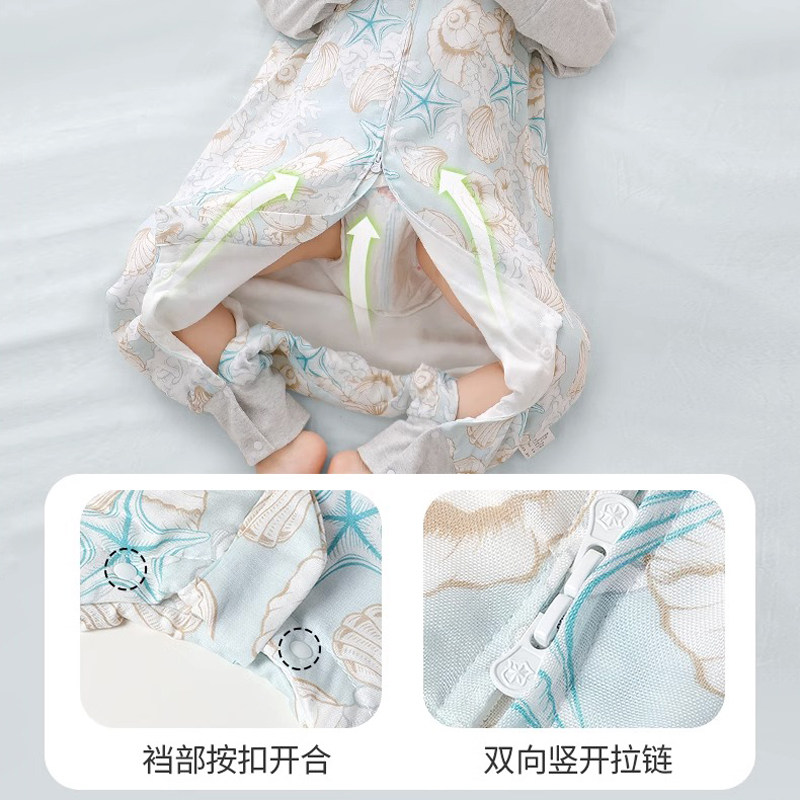 婴儿睡袋竹棉纱布春秋冬款宝宝分腿连身长袖睡衣空调房儿童防踢被