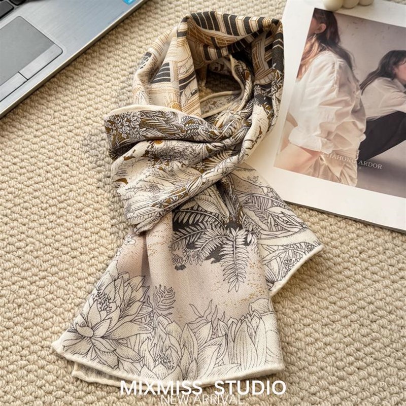 MIXMISS【耐久灰绿】定制日系叠穿丝绒感围巾春秋薄款小围巾领巾