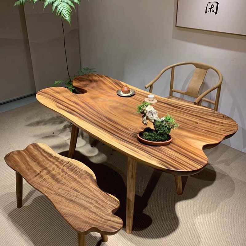 南美胡桃木实木大板茶桌茶台大板桌原木自然边餐桌办公桌整木2米