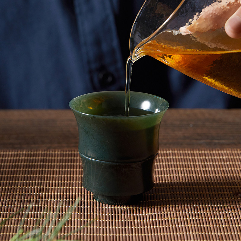 和田玉石茶杯茶盏主人杯子高端单杯个人专用套装男女高档玉杯青玉