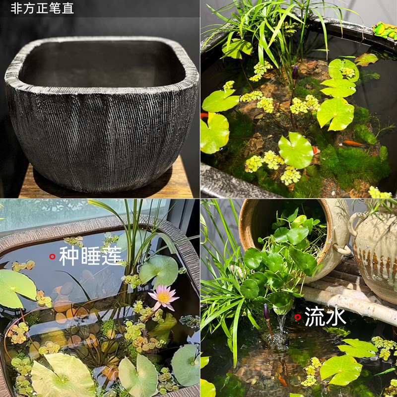 特大型循环水饰品粗陶古法鱼睡莲壶荷花大缸景德镇花盆水培绿色植