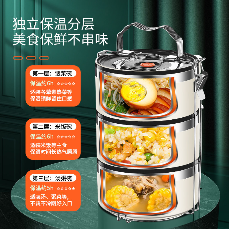 316不锈钢多层保温饭盒桶特大容量送餐分格便当盒上班族手提餐盒