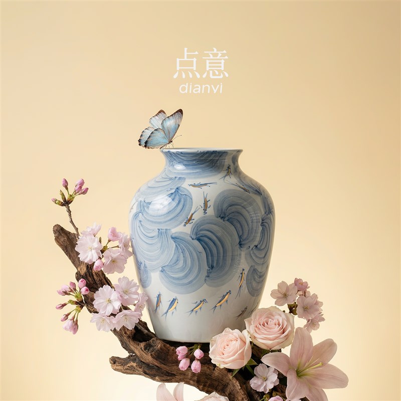 新中式青花瓷陶瓷花瓶客厅书房装饰摆饰景德镇插花水培鲜花艺术品