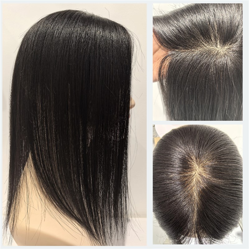 高端女士假发片全真发全手工钩织双递针轻薄自然头顶补发遮白发