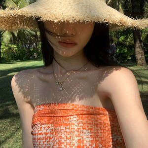 粥可可 大帽簷拉菲草飘带草帽女款夏海边沙滩帽防晒遮阳帽遮阳帽