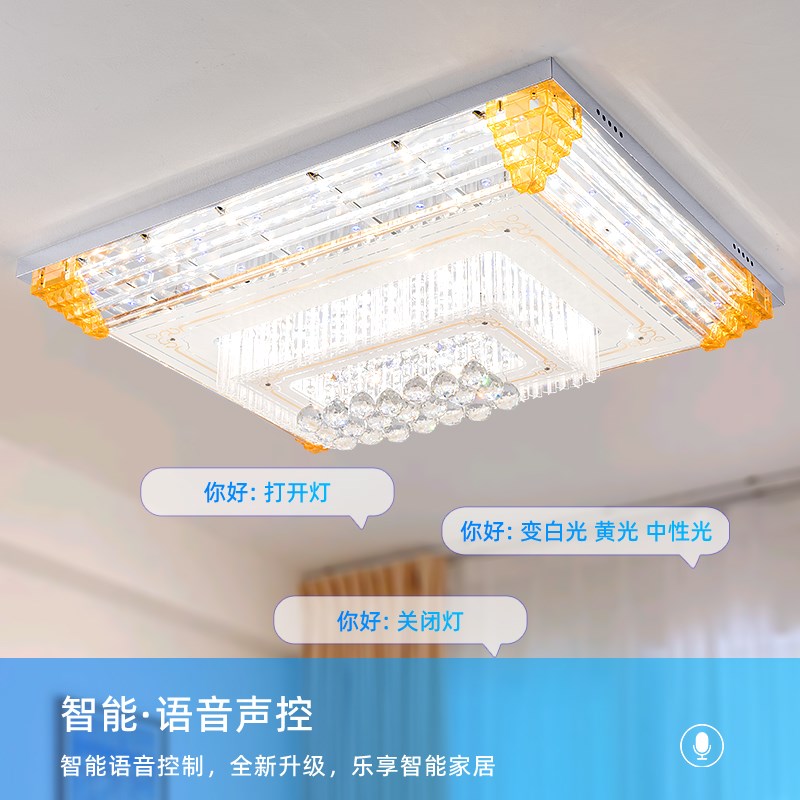 长方形客厅灯水晶灯超薄吸顶灯七彩蓝牙音乐灯现代简约LED吸顶灯