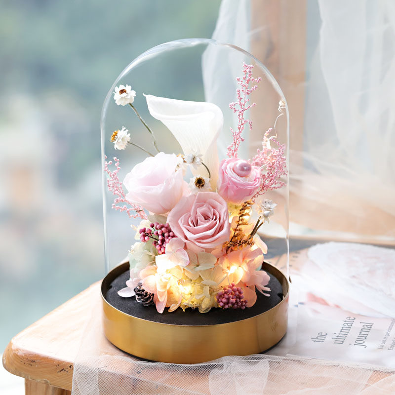马蹄莲永生花礼盒玻璃罩摆件干花真花花束高级感生日礼物送女朋友
