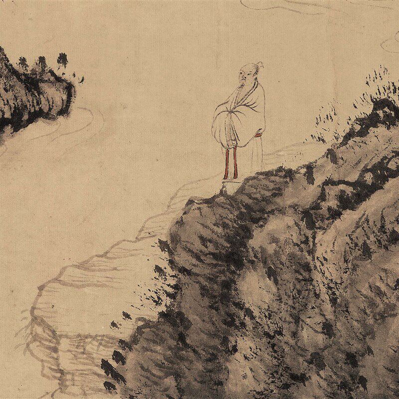 新品明代沈周庐山高图水墨山水画装饰画挂画高清艺术微喷临摹素材