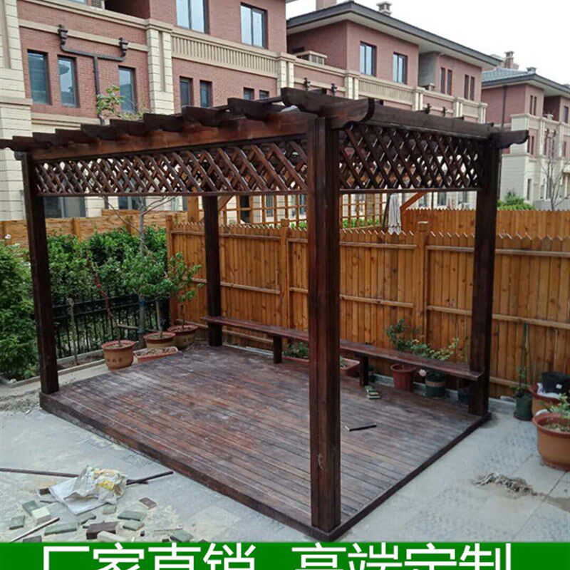 天津防腐木葡萄架庭院凉亭围栏 长廊户外露台地板碳化木栅栏花架