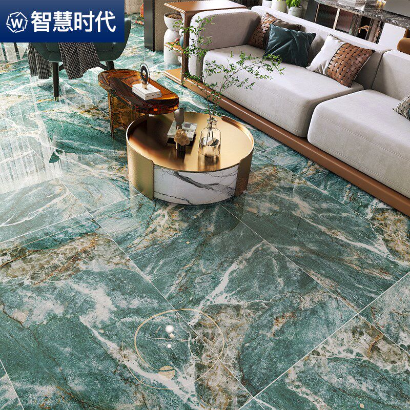 现代轻奢大花墨绿色奢石瓷砖客厅大理石地砖大板75x150地板砖岩板