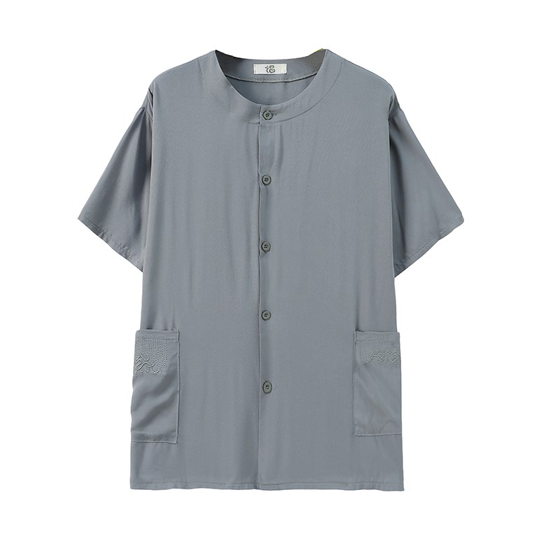 中年爸爸人造棉套装老年人棉绸睡衣男开衫夏季短袖绵绸家居服大码