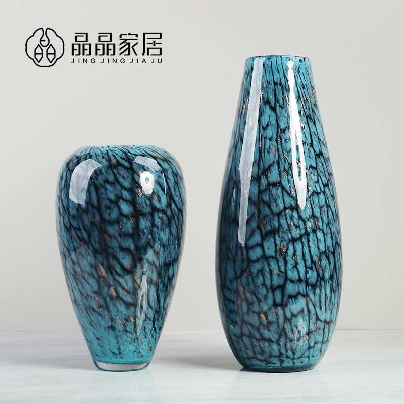 中式落地大号琉璃珐琅彩兰炸纹玻璃插花瓶欧美复古样板房创意摆件