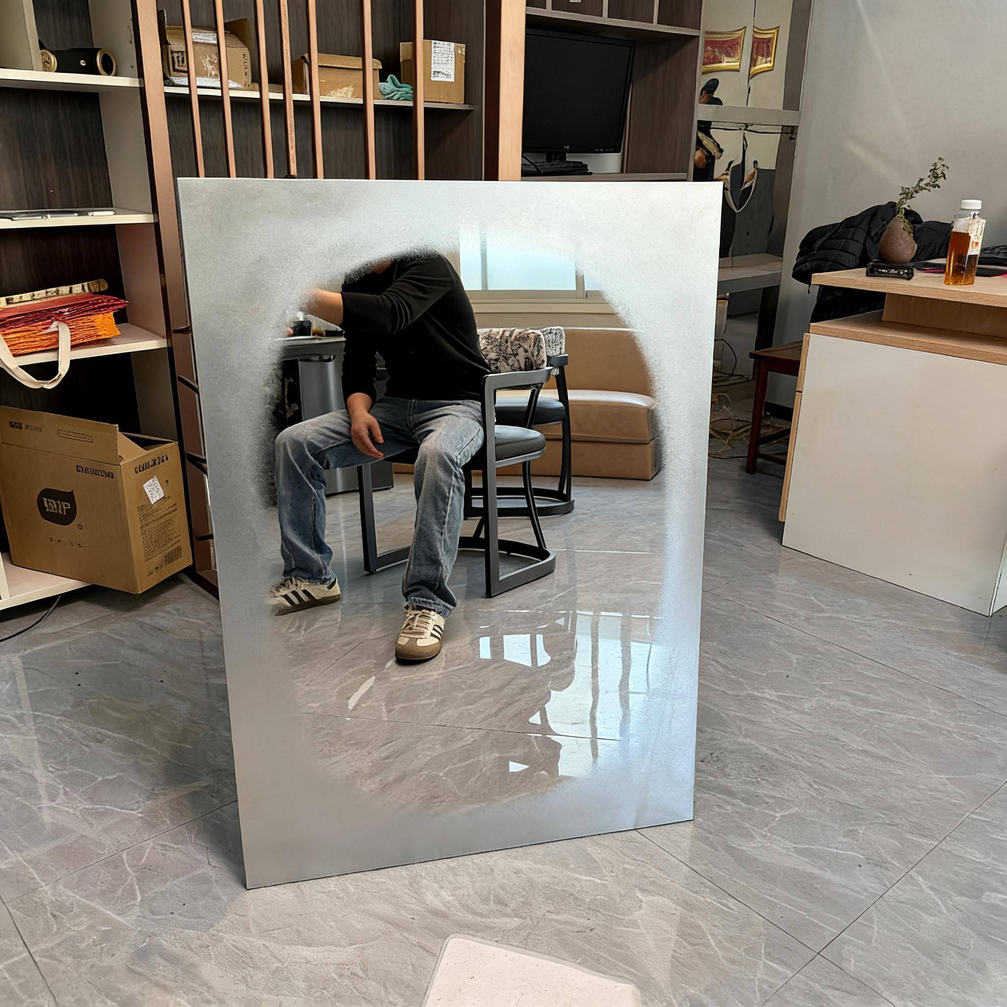 不锈钢渐层镜纯手工打磨乱纹雾化镜简约艺术装饰镜工业风浴室镜子