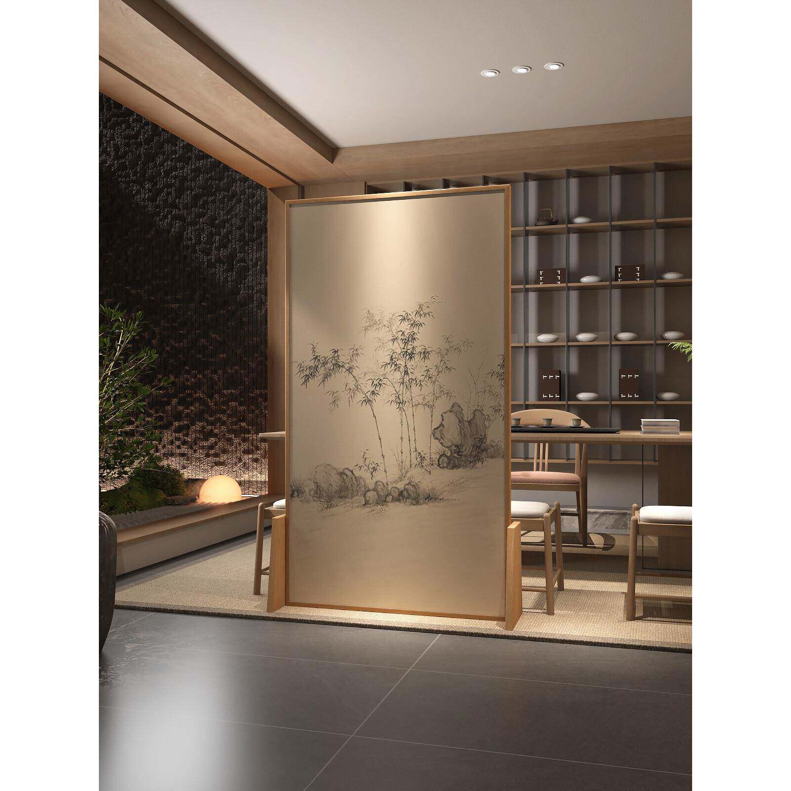中式现代简约实木屏风隔断客厅玄关入户遮挡茶室酒店移动座屏竹子