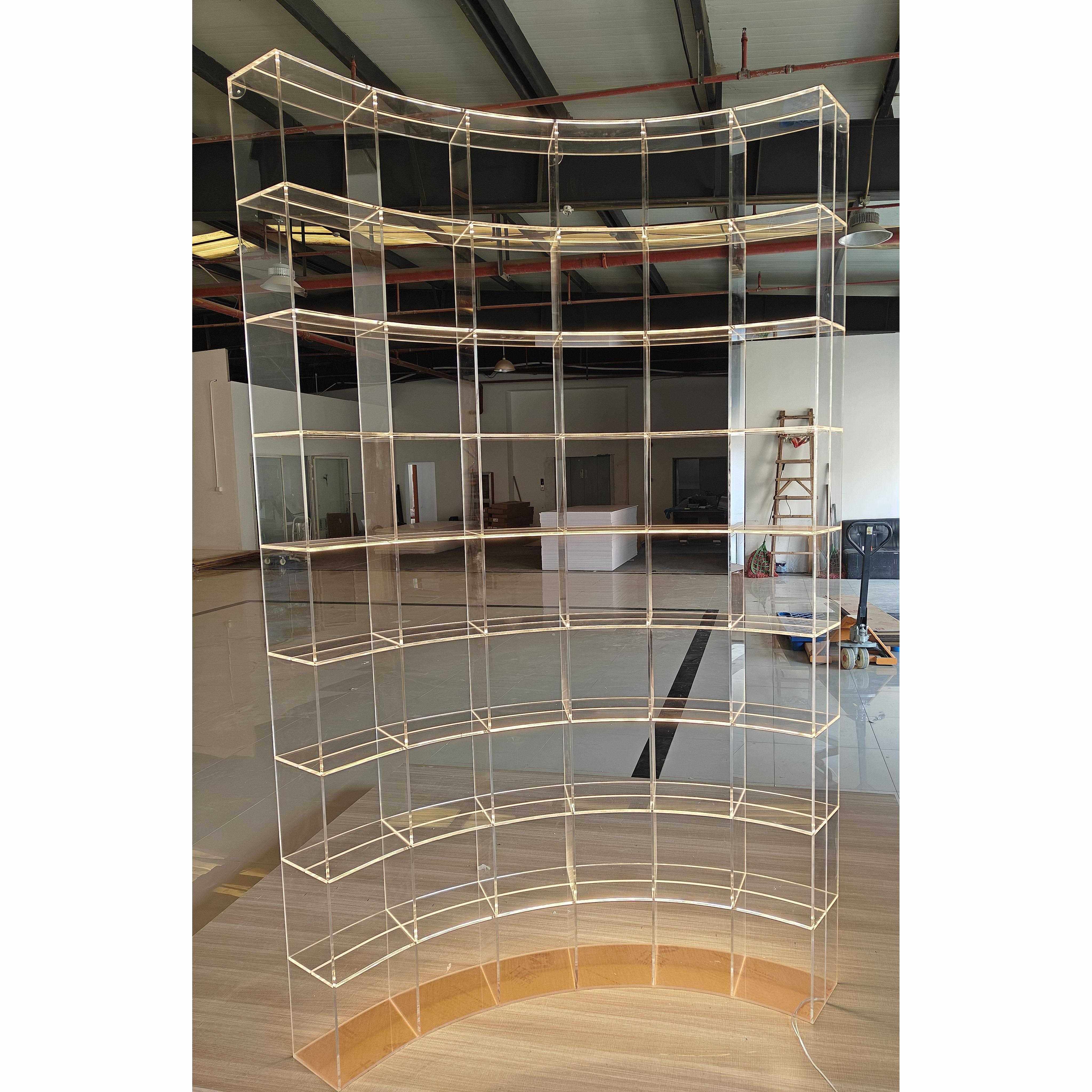 弧形亚克力渐变展示柜定制服装鞋包店透明展柜酒柜吊柜置物展示架