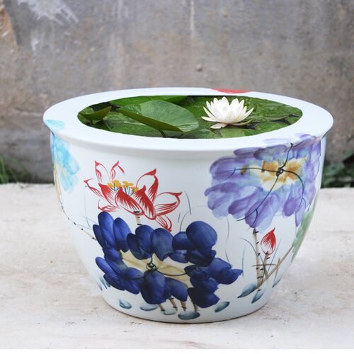 景德镇陶瓷鱼缸1米大水缸瓷缸睡莲缸大荷花缸碗莲盆养乌龟缸庭院