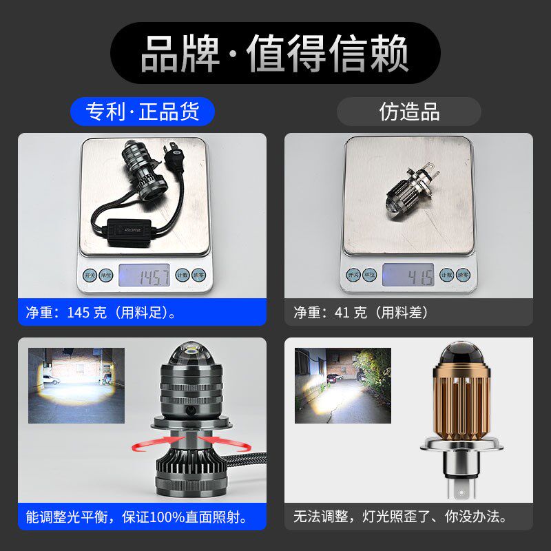 摩托车灯电动车led激光大灯泡超亮改装内置12V三爪H4强光透镜射灯