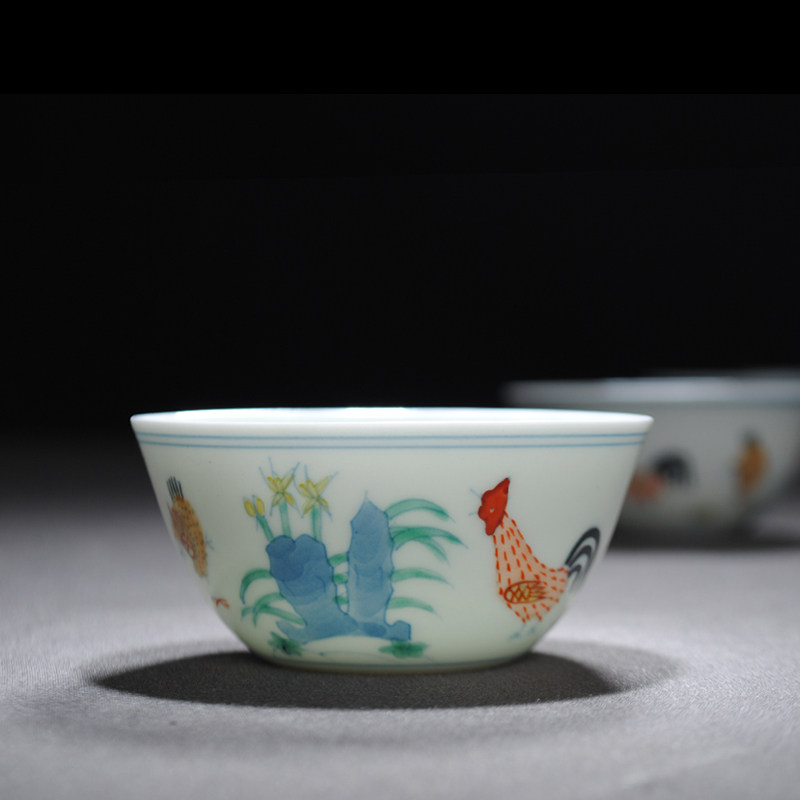 景德镇手绘陶瓷仿古茶具套装 成化斗彩大明鸡缸杯功夫茶杯品茗杯