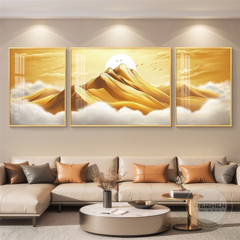 轻奢客厅装饰画沙发背景墙挂画壁画简约现代高级感山水画三联墙画