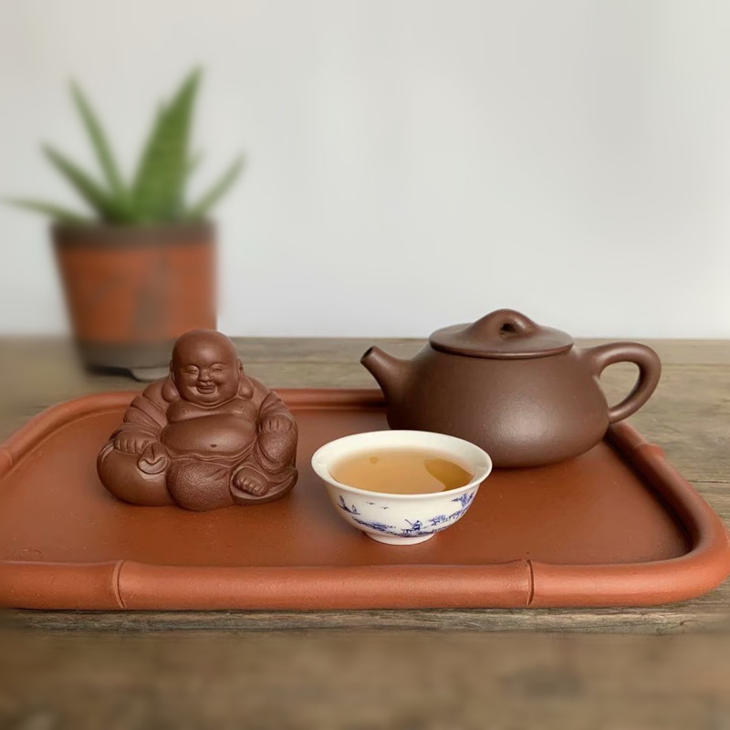 宜兴紫砂雕塑茶宠摆件茶盘饰品笑口常开弥勒小佛开心笑面佛小和尚