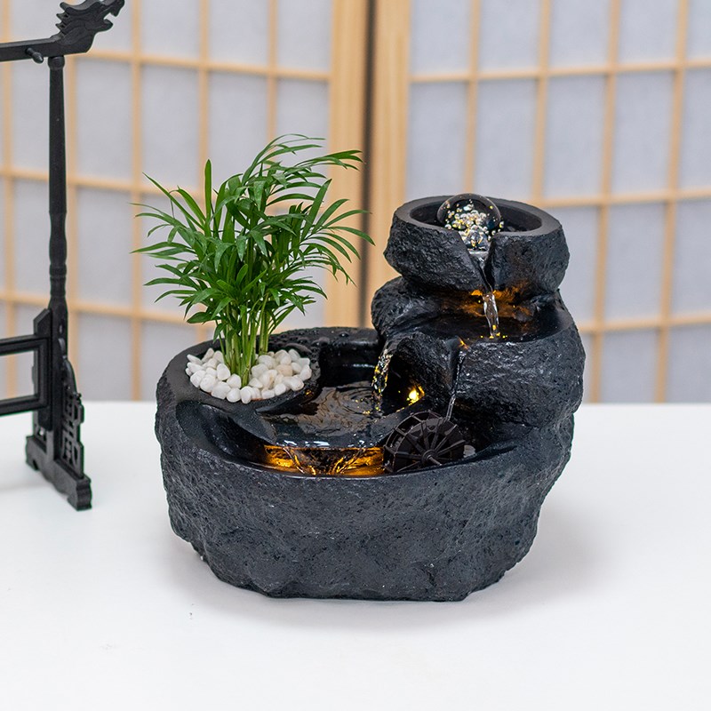 轻奢风水轮小假山喷泉水晶球水车流水摆件循环水现代客厅办公室