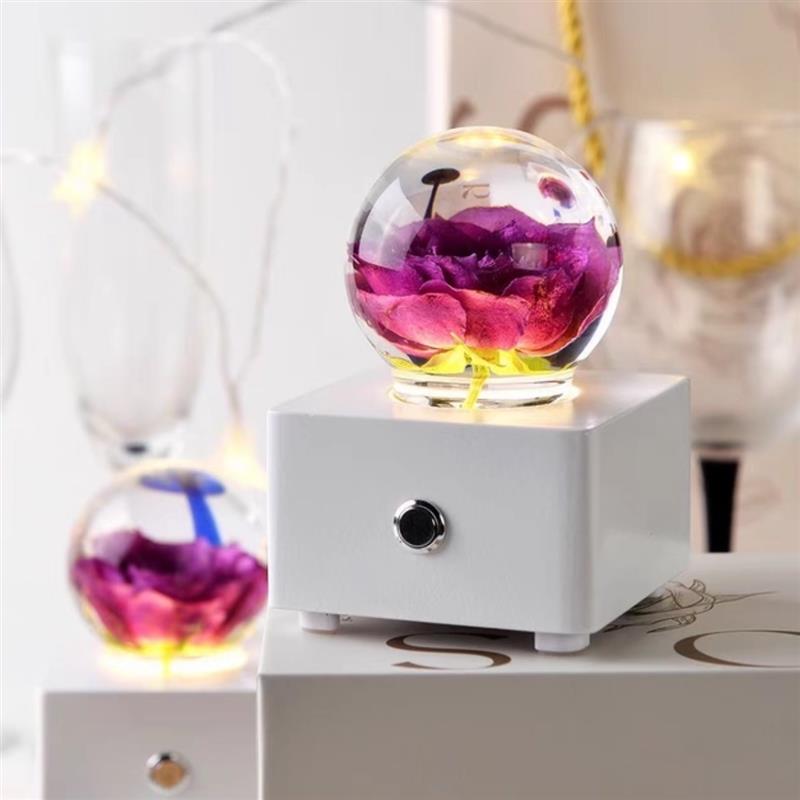 粉色玫瑰永生花水晶球标本摆件小夜灯生日礼物送妈妈送女友礼品