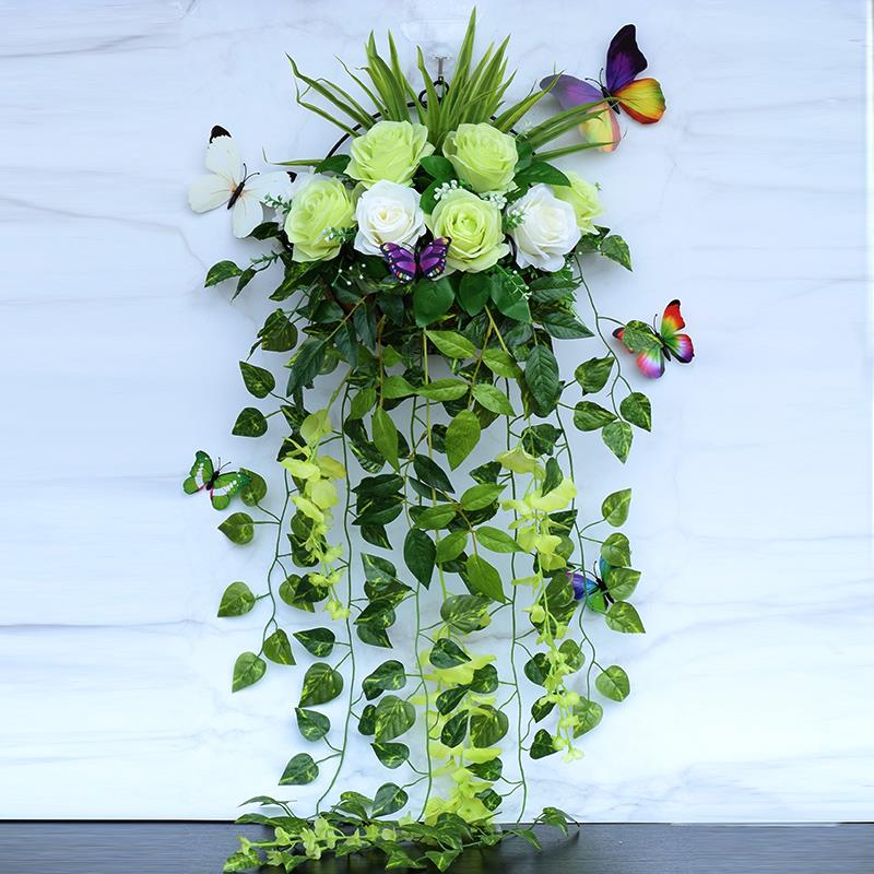 彷真玫瑰花壁挂墙壁挂装饰花篮绢花假花挂件室内墙花盆彷真挂壁花