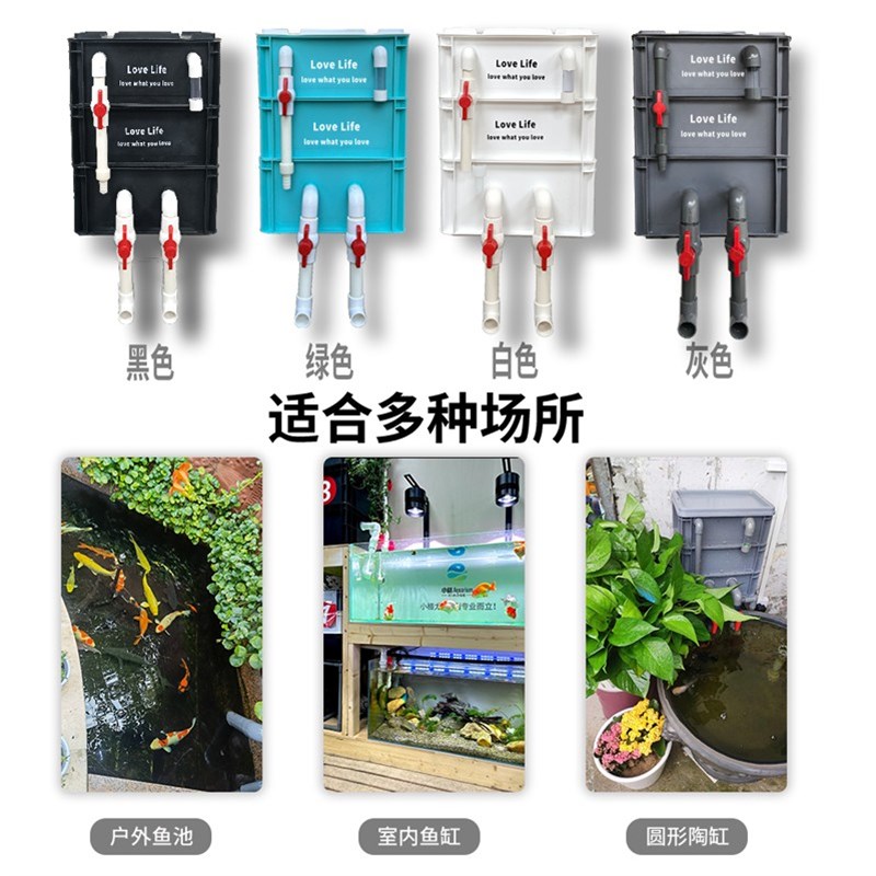小格尤品鱼缸过滤箱 工业风黑白灰滴流过滤盒 水族箱水循环系统