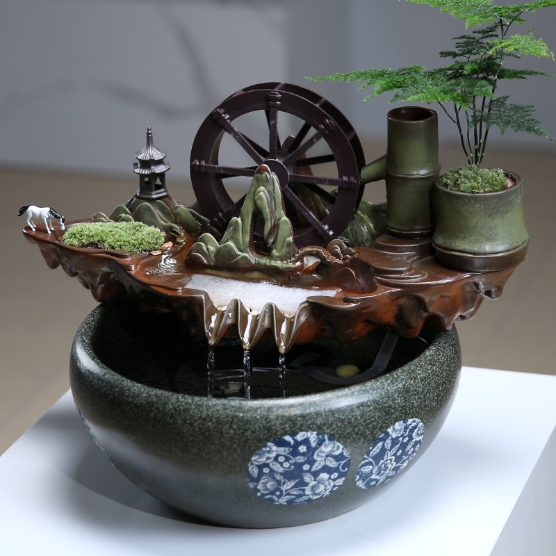 招财流水摆件循环水办公室开业礼物创意家居客厅装饰玄关桌风水轮