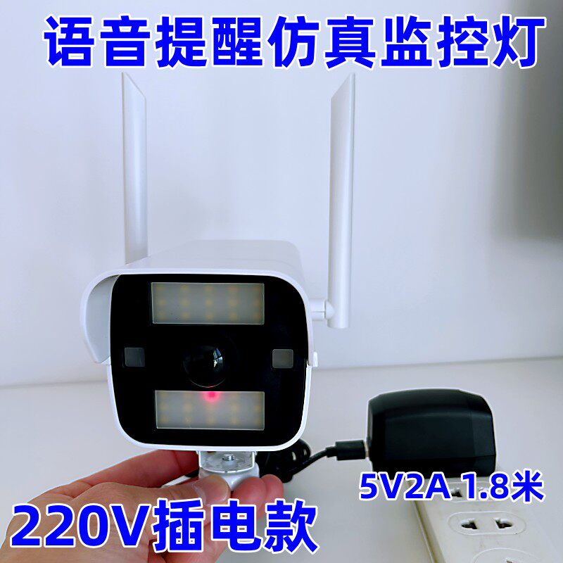 220V插电仿真摄像头带语音提醒人体感应带灯假监控灯吓贼防盗
