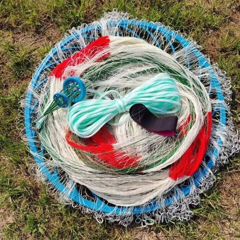 大力马飞盘撒网手抛网渔网加重焊接铁链圆盘手抛网钢拉丝撒鱼抛网图片