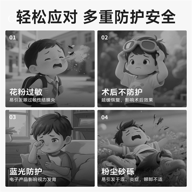 儿童防花粉过敏防风护目镜全包围眼镜封闭湿房镜小孩专用防护眼睛