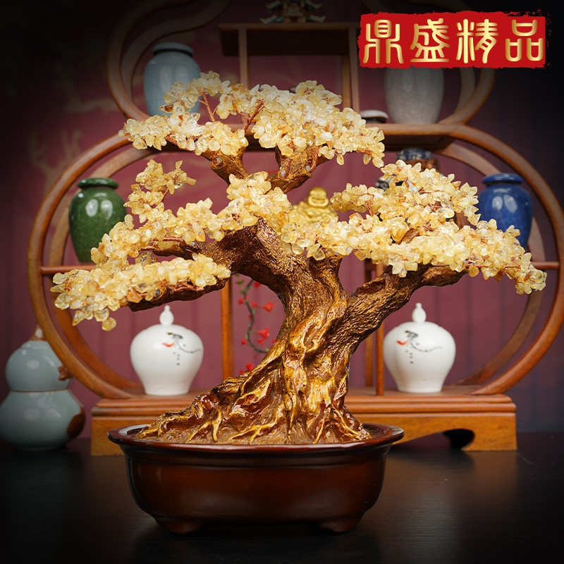 水晶发财树招财家居客厅玄关乔迁礼品桌面装饰摆饰摆件铜摆饰装饰