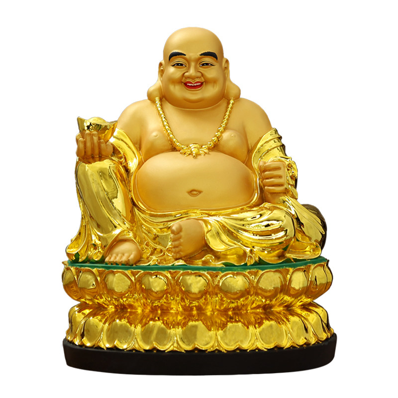 汉白玉描金弥勒佛佛像笑佛乐佛家用店铺招财摆件12寸大肚弥勒菩萨