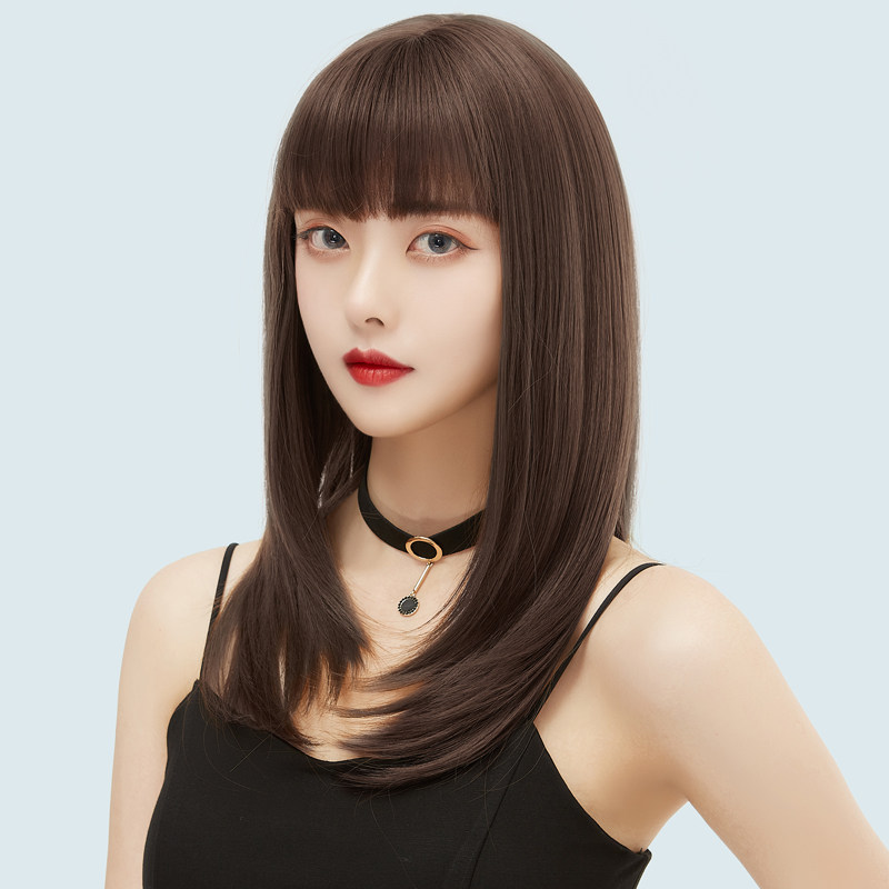 假发女长发直发锁骨头套式仿真人发丝自然圆脸中长发全头套长头发