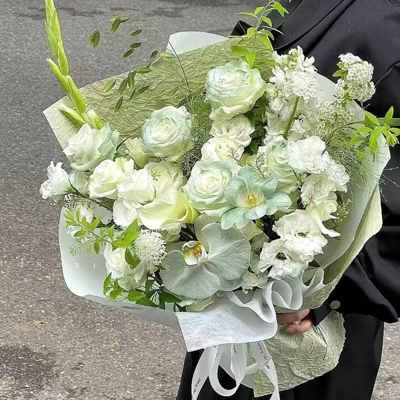 苏格兰绿玫瑰花束送女友北京天津生日鲜花速递同城花店配送花上门
