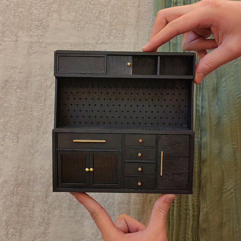 1:12迷你DOLLHOUSE娃娃屋微缩食玩黑色洞洞柜材料包家具12分模型