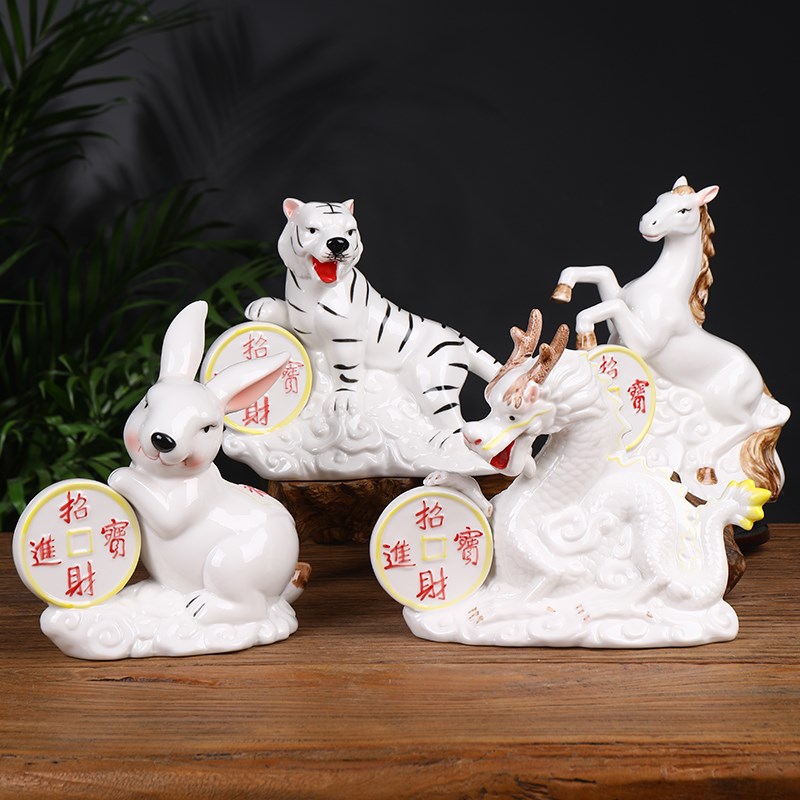 十二生肖鼠牛虎兔龙蛇马羊猴鸡狗猪动物风水摆件陶瓷电视柜装饰品