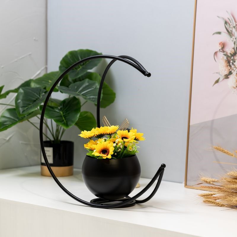 简约创意月船花架北欧轻奢铁艺插花花盆架子客厅盆栽绿萝多肉花瓶