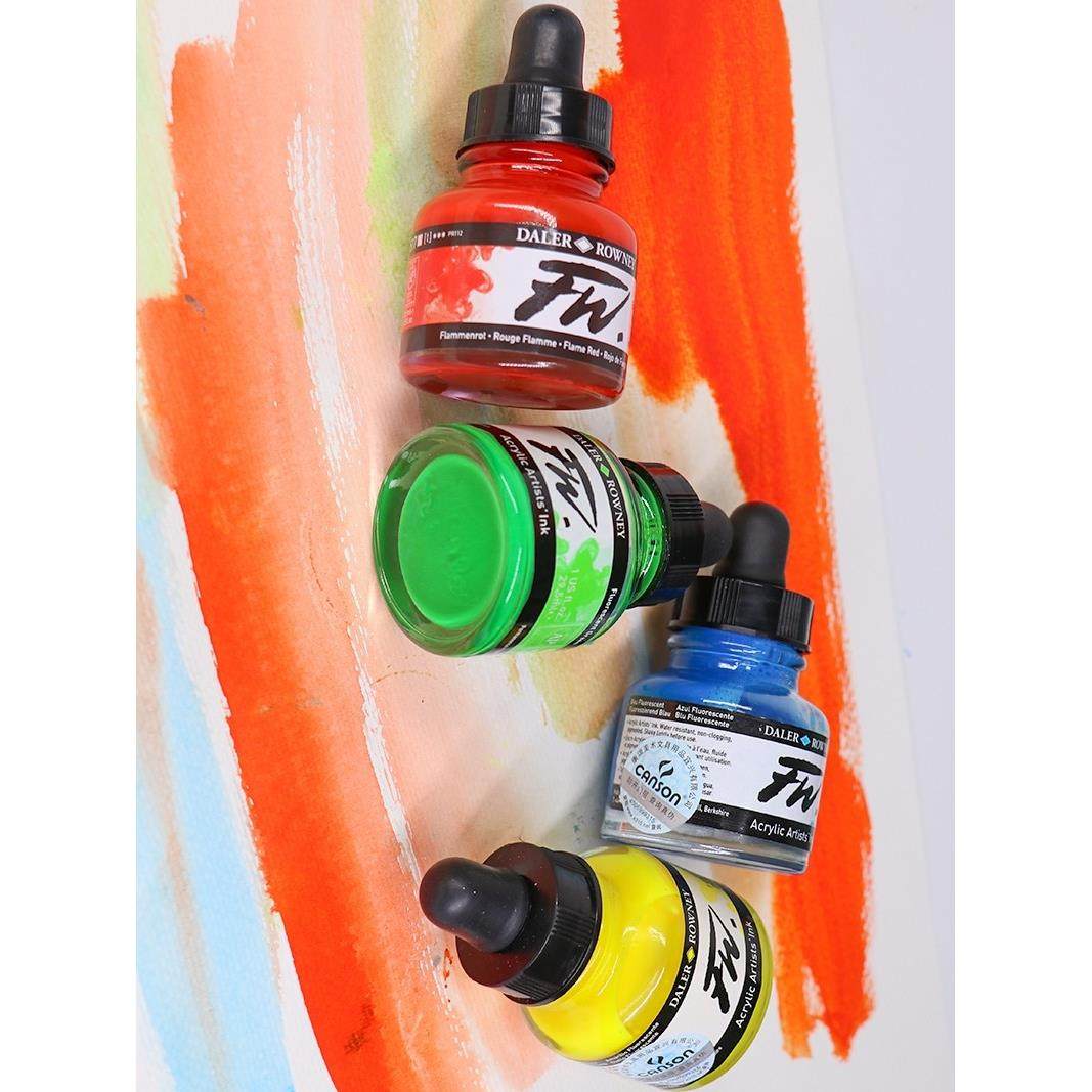 乔琴英国进口达拉罗尼FW丙烯墨水彩绘彩色防水流体画颜料微勾染料