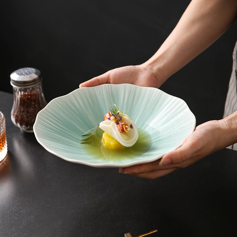 ｜茹雪｜《线纹多角碗》个性商用盘子陶瓷冷菜盘特色酒店意境菜盘