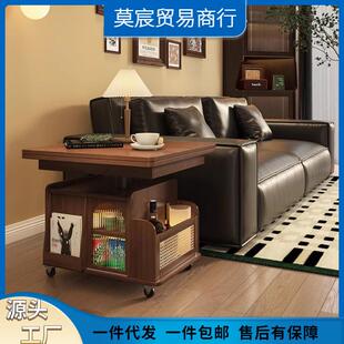 实木多功能移动升降茶几推车茶桌折叠餐桌小户型可展开沙发柜