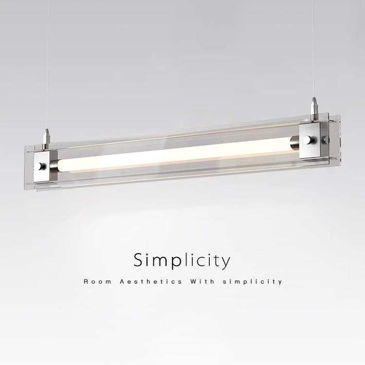 现代简约一字长条餐厅吊灯北欧不锈钢玻璃片高级轻奢台吧马扎吊灯