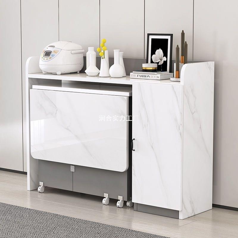 家用可移动餐桌小户型折叠餐桌边柜组合碗柜微波炉柜吃饭桌子