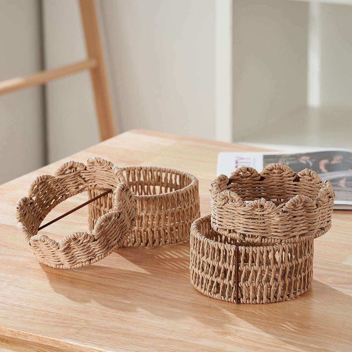 田园风手工编织花盆保护套水葫芦草编织瓶托家居客厅多功能摆件