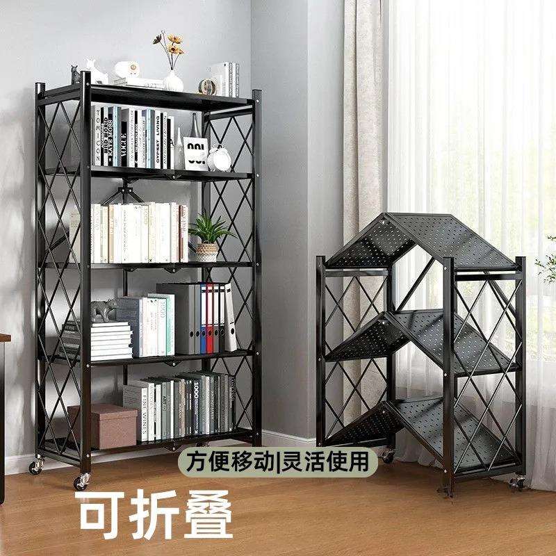 装书架折叠置物架落地铁艺货架可移动架子客厅收纳架简易书柜